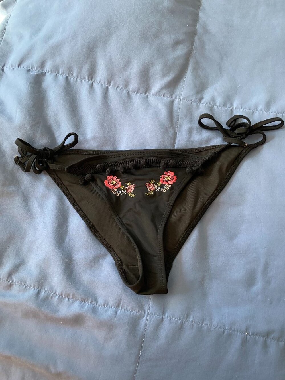 Impressions Embroidered Bikini Bottom Black Small